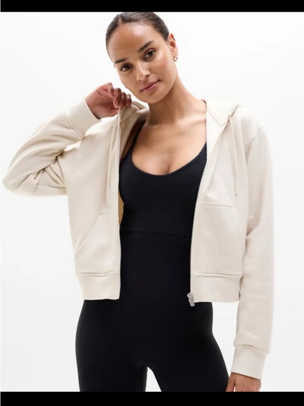 Athleta Cream Cropped Zip Hoodie